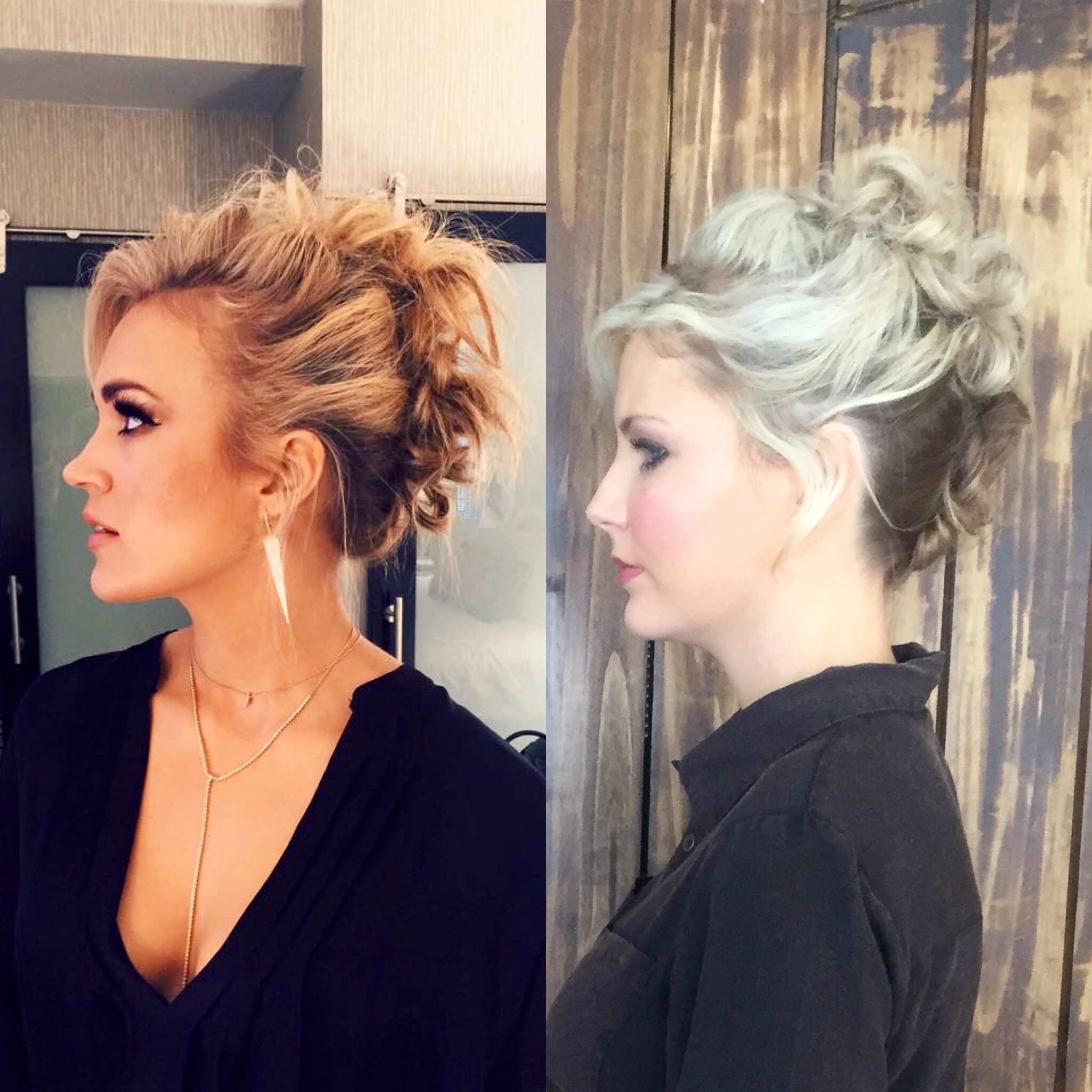 side by side comparison of carry underwood hair updo recreated