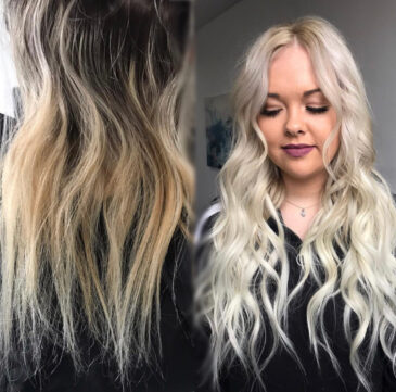 blonde hair with length and volume