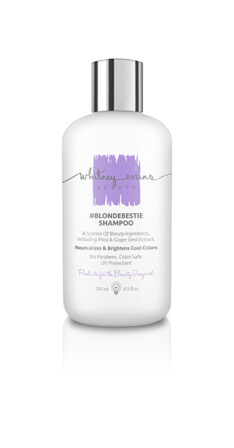 Whitney Evans Beauty #BLONDEBESTIE purple shampoo bottle