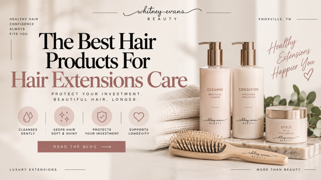 Best hair products for hair extension care at Whitney Evans Beauty in Knoxville, TN