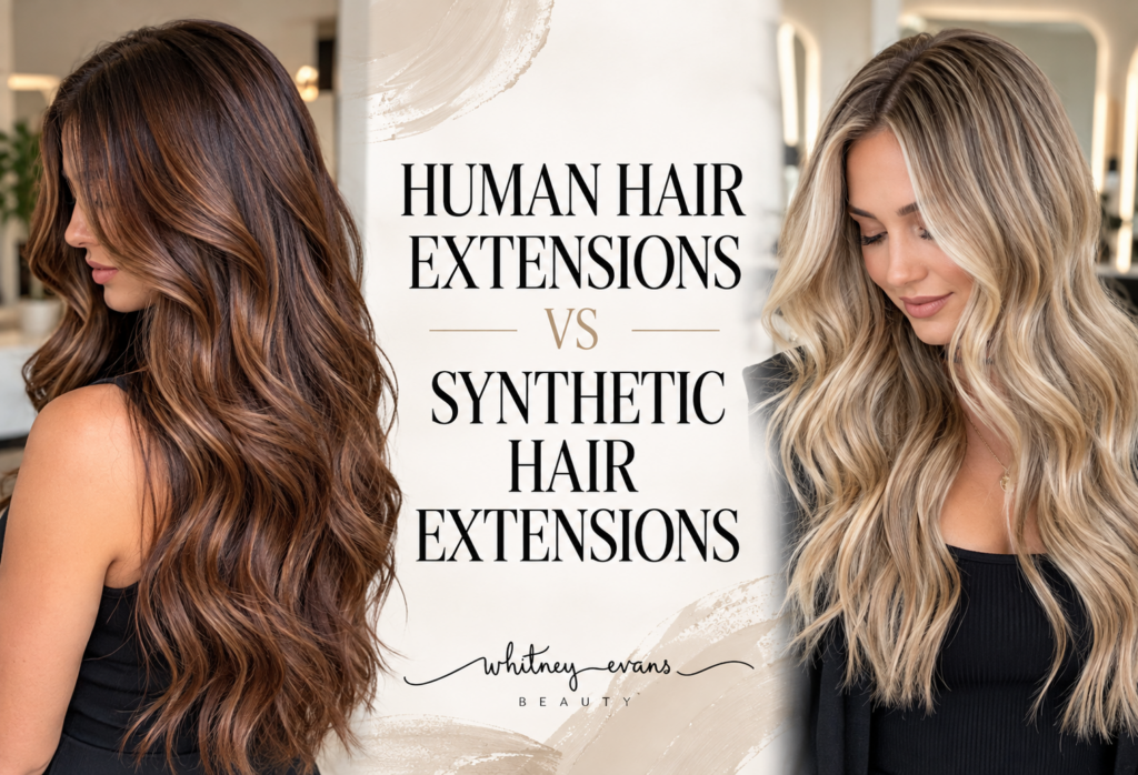 Human hair extensions vs synthetic hair extensions at Whitney Evans Beauty in Knoxville, TN