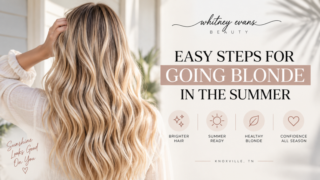 Long dimensional blonde hair with summer hair color tips from Whitney Evans Beauty